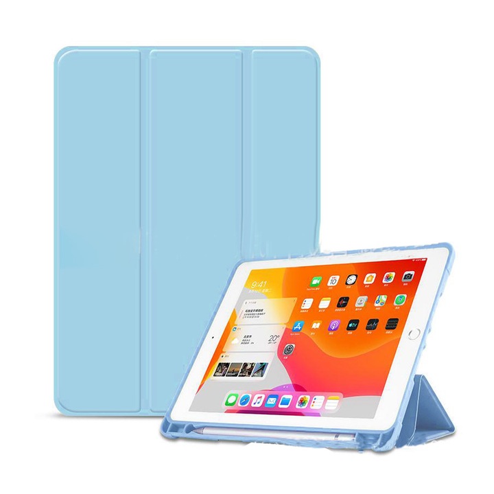 iPad Air4/5 (10,9 hüvelykes) kompatibilis védőtok ceruzatartóval és puha TPU hátlappal.