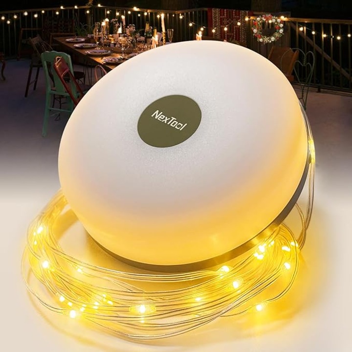 Kempinglámpák 2 az 1, 10 m, 1800mah, 8 fényerősségi mód, újratölthető, vízálló, kerti/karácsonyi/szabadtéri partikra