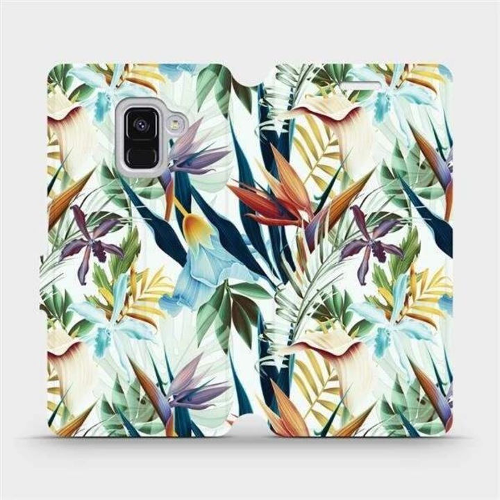 Husa flip Mobiwear pentru Samsung Galaxy A8 2018, design floral, rezistenta la socuri si zgarieturi