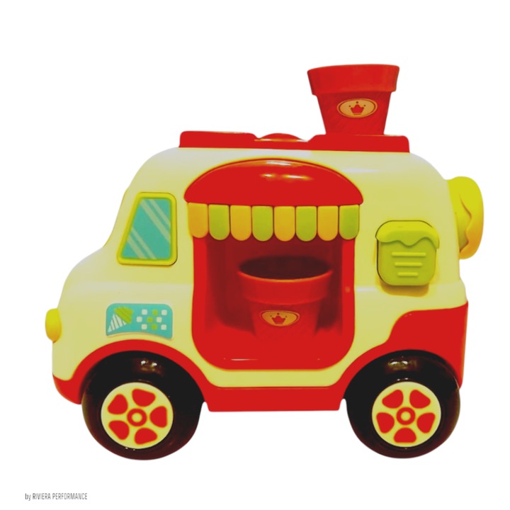 Интерактивна играчка за баня Hooppie за деца, камион за сладолед, 15x10x20, 5 см, пеногенератор, 3 вендузи с диаметър 5 см, за стенен монтаж, 12 месеца+