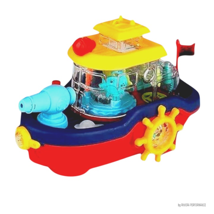 Hooppie hajójáték, hang- és fényeffektekkel, vízágyúval, többszínű, 3 éves kortól, nem mérgező anyagokból, sima és lekerekített élekkel