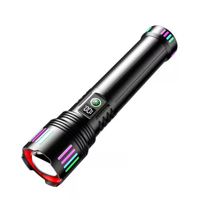 LED фенерче с телескопично увеличение, Welora L660, Aкумулаторно, 35W, 500m, 2000LM, Aлуминий, 27x6.2 см, Черно