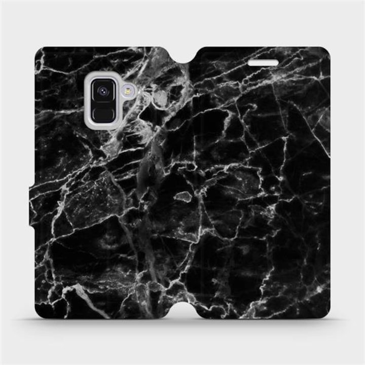 Husa flip Mobiwear pentru Samsung Galaxy A8 2018, design marmorat negru, rezistent la socuri si zgarieturi