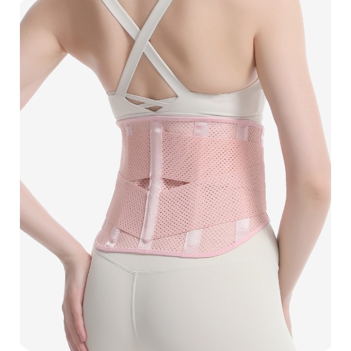 Corset medical feminin roz (Marime S) - Centura sportiva subtire cu suport lombar, modelare silueta si compresie abdominala, material respirabil, ajustabil 85-100 cm (talie 70-85 cm)