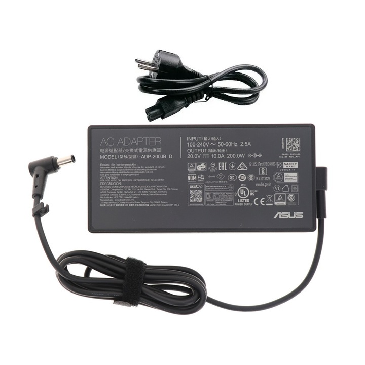 Asus eredeti töltő 20V 10A 200W, csatlakozó 6.0x3.7mm, modellek ADP-200JB D, 0A001-01120100, 0A001-01120300, 0A001-01120500, FA506Q, FA577R, FA706Q, FA707R, FX506H, FX507Z, FX516P, FX517Z, FX566H, FX567Z, FX577Z, FX706H, FX707Z, PX706, UX6404V, UX7602V