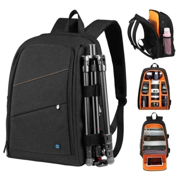 Rucsac pentru camera foto si accesorii Puluz, laptop, tableta, negru/portocaliu