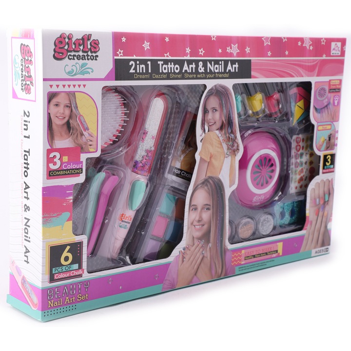 Girl's Creator 2 az 1-ben Beauty nail art szépség szett - tetoválásokhoz és manikűrhöz