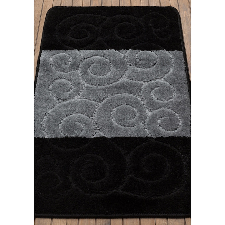Set 2 Covorase Baie Model Covorexpert Sile 2513, Marimi 60 x 100 / 50 x 60 cm, Negru, Antialergic, Polipropilena