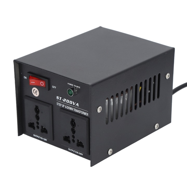 Преобразувател на напрежение 200W, черен, 14x11x6.5cm, с универсален контакт 110V-120V и 220V-240V