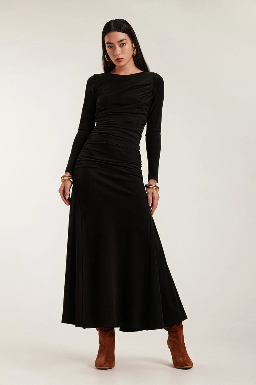Alina Cernatescu, Rochie cu maneci lungi Agua, Negru, S