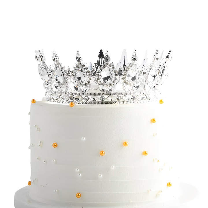 Topper Tort Coronita Cu Pietre Pretioase 15 Cm Argintiu