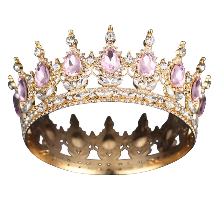 Topper Tort Coronita Cu Pietre Pretioase 15 Cm Auriu Roz