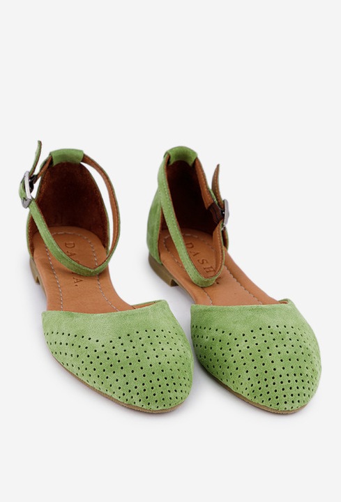 Balerini dama verzi din piele intoarsa