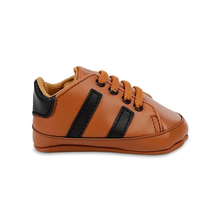 Pantofi usori PRIMII PASI pentru bebelusi, Piele ecologica, Inchidere cu siret, Talpa flexibila, Maro