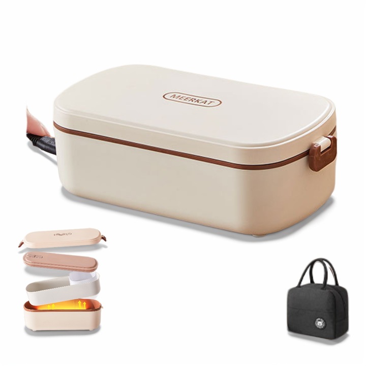 Електрическа кутия за обяд с щепсел, вътрешната кутия е керамична, здравословна и лесна за почистване, не е необходимо да се пълни с вода за затопляне, 900 мл, включително преносима термо чанта
