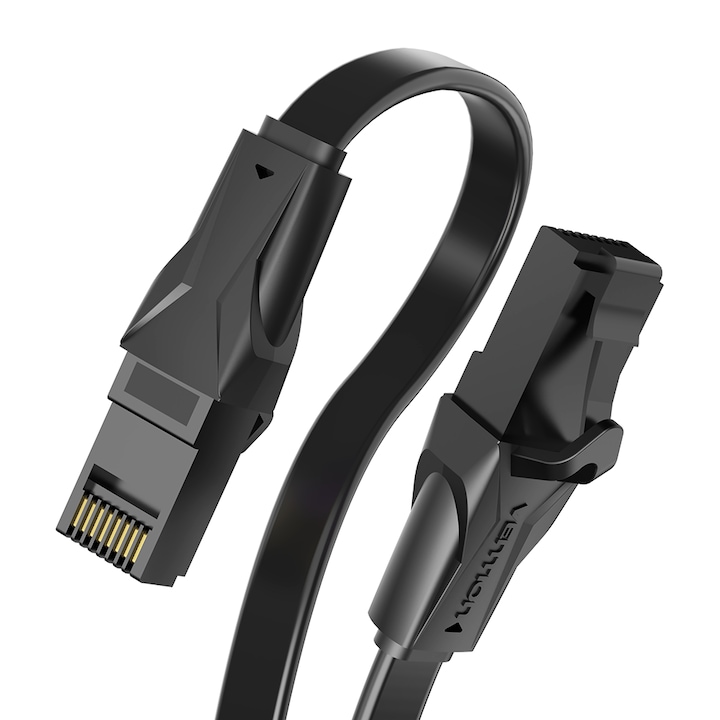 LAN интернет кабел, VENTION, CAT 6, UTP, RJ45, 1000 Mbps, черен, 1 м