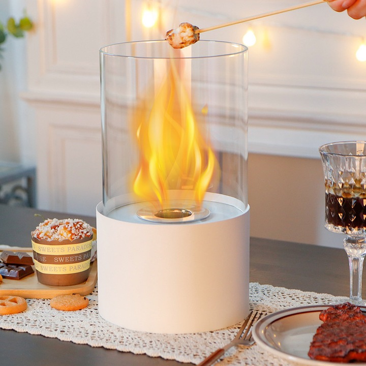 Szellőzőnyílás nélküli bioetanol kandalló JHY DESIGN, 29x16,5x16,5cm, modern fehér dizájn, valódi láng, beltéri/kültéri használatra