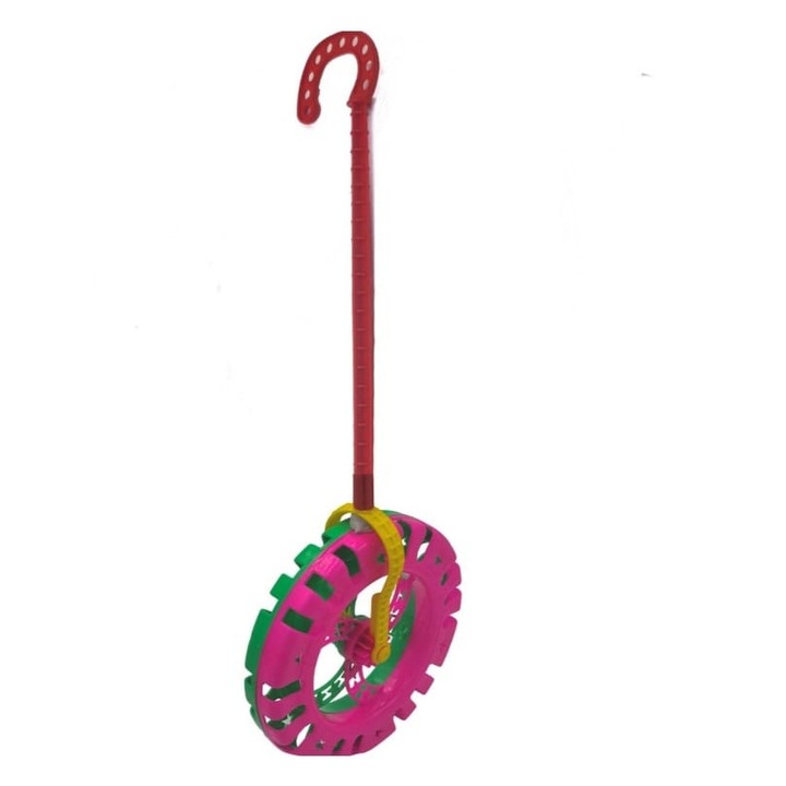 Jucarie de impins, Roata zornaitoare, roz/verde, 20 x 40 cm