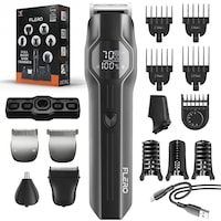 Masina de tuns si Aparat de tuns FLERO®, Masina de barbierit Profesionala, Aparat Portabil, Trimmer Multifunctional 14 in 1, IPX7, Lame Inox, Type-C, Trimmer, Aparat Shaver, Masina de tuns pentru tot corpul, Trimmer cu Afisaj LCD, Autonomie 4h, Negru-Gri