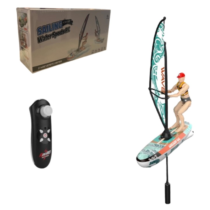 Barca cu panze cu telecomanda cu simulare de vant - 2, 4 GHz, barca cu panze plutitoare impermeabila pentru piscine/lacuri, incarcare tip C, distanta de control de la distanta 30 m, 15 minute de rezistenta, albastru, cadou perfect pentru copii