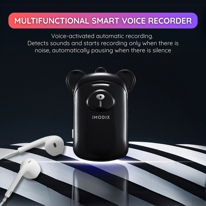 Шпионски гласов рекордер, вграден в ключодържател, IMODIX®, 8 GB памет, MP3 плейър, намаляване на фоновия шум, автоматично разпознаване на глас, Q6, черен