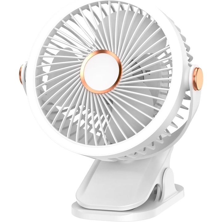 Nicerpro asztali ventilátor, 5 sebességfokozat, fehér, USB töltéssel, kompakt és hordozható kialakítás, állítható éjszakai fénnyel
