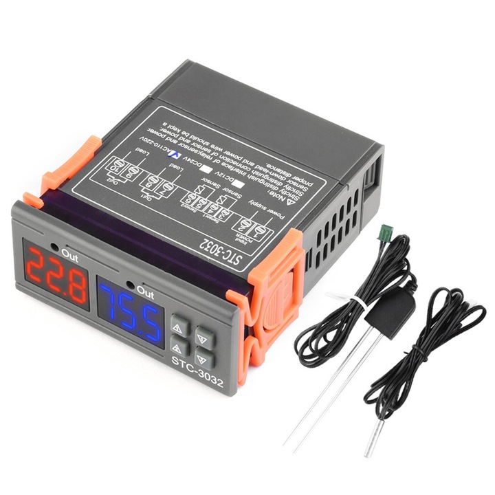 Termostat higrostat dual STC-3032, AC 220V, controler digital de temperatura si umiditate