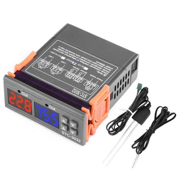 Termostat higrostat dual STC-3032, DC 24V, controler digital de temperatura si umiditate