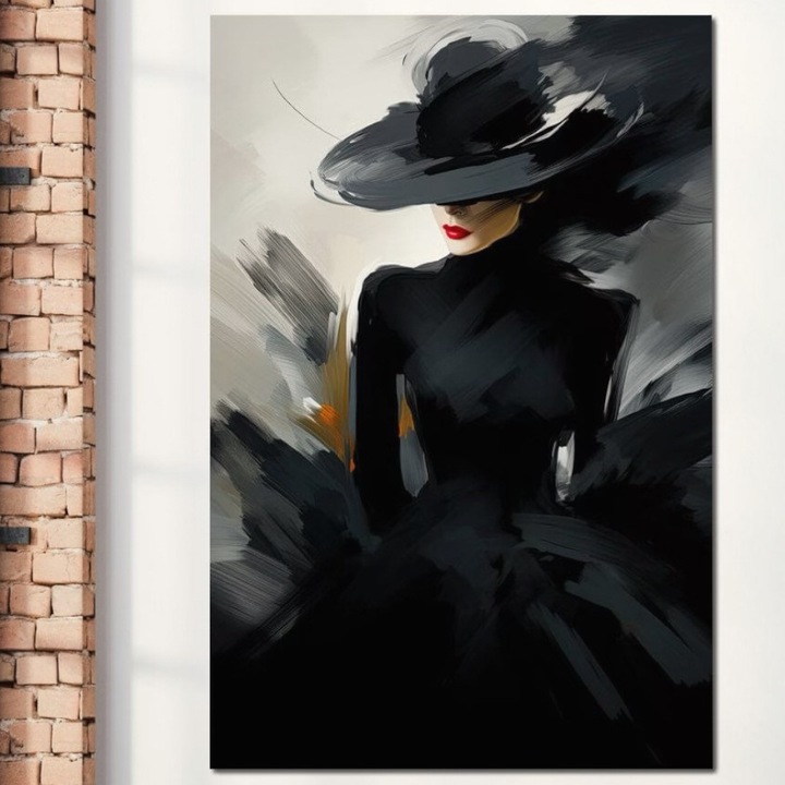 Премиум картина върху платно, LuxCanva® GV1052, Очарование от непознатото, 100 X 150 CM, 100% памучно платно 400g/m2, дървена рамка, черно, сила, мистерия, енигма, мода, съблазняване, блясък, хол, спалня