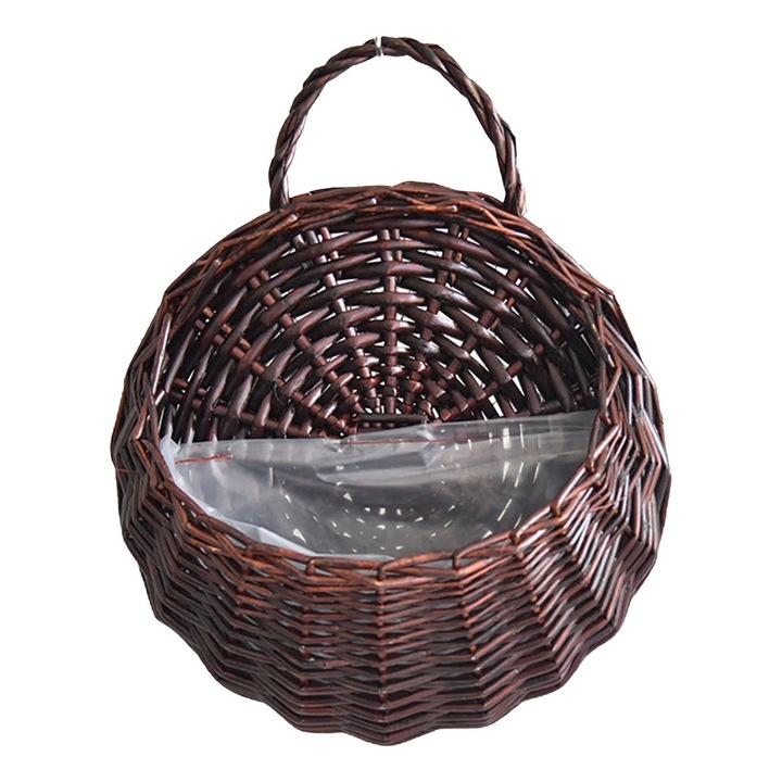 Ghiveci suspendat perete, ratan natural, 20x12x16cm, maro
