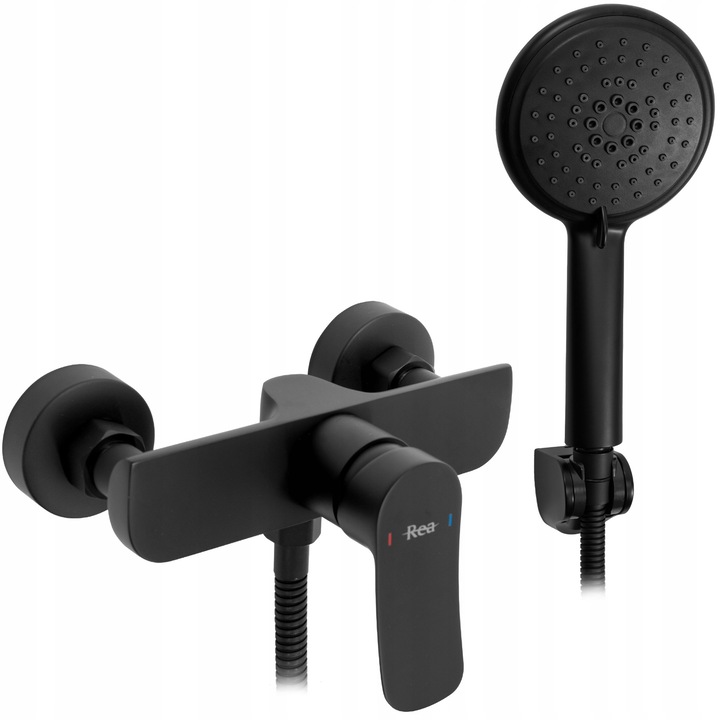 Set de dus, Rea, Dart, Negru, Rezistenta la coroziune, Cap ceramic, Lungime furtun 150 cm, Distanta 15 cm, Finisaj cromat, Tehnologie electroplating, 10 cm inaltime