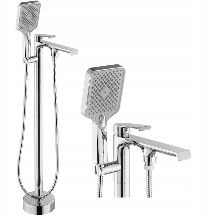 Baterie de cada pe pardoseala, Rea, alama masiva, finisaj cromat lucios, inaltime 89 cm, set dus inclus, acoperire tripla, rezistenta la coroziune, stralucire de durata, stil modern, operare lina