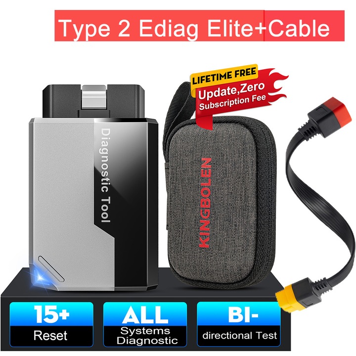 Kingbolen Ediag Elite OBD2 автомобилен скенер, пълни функции, 15 нулирания, поддръжка на CAN FD, многоцветен, размери 79.5x104x40mm