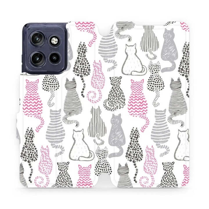 Калъф тип тефтер Mobiwear за Motorola Edge 50 Neo, дизайн котки, устойчив на удари и надраскване, многоцветен