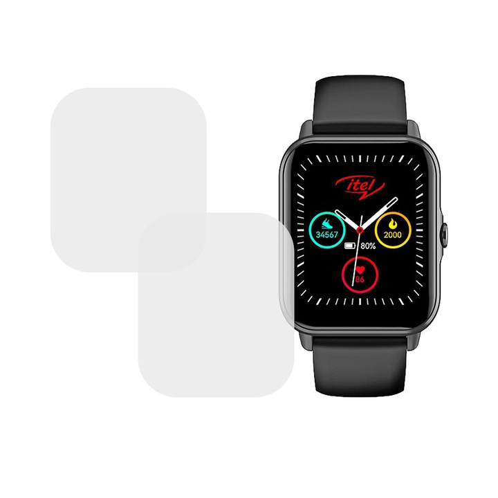 Set 2 x Folie compatibila cu itel Smartwatch 2, InvisiFlex Full Glue, Silicon hydrogel regenerabil, Anti soc si anti spargeri, SlimLine NanoShield, Transparenta