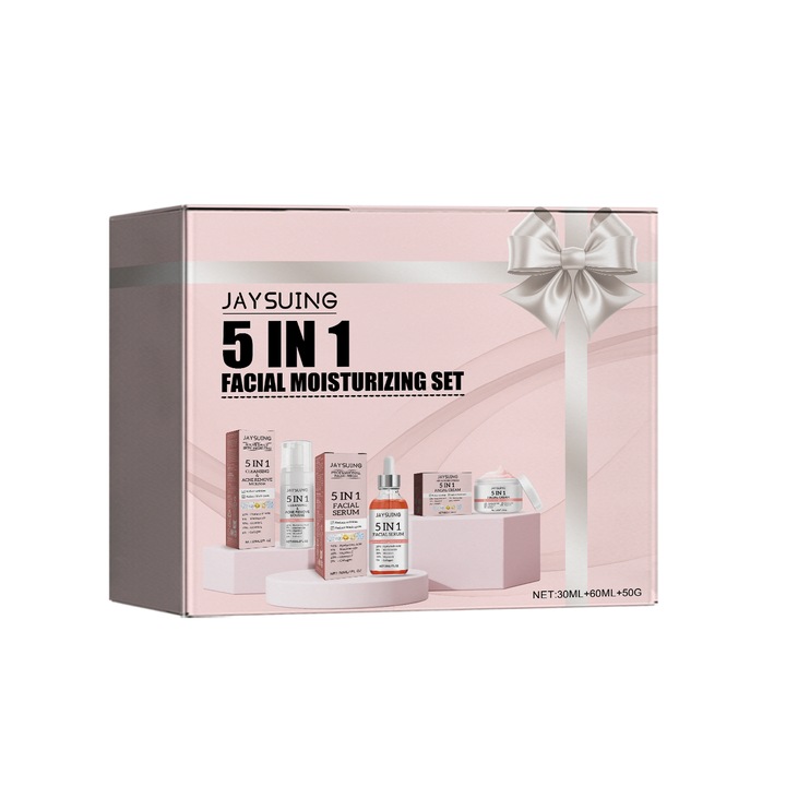 Set de hidratare faciala 5-in-1 Hidratare, hidratare, hidratare profunda, albire, stralucire si fermitate a pielii cu crema de fata 5IN1, ser de fata si spuma de curatare
