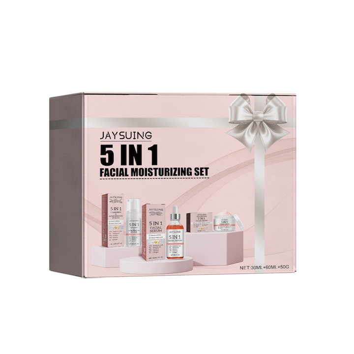 Set de hidratare faciala 5-in-1 Hidratare, hidratare, hidratare profunda, albire, stralucire si fermitate a pielii cu crema de fata 5IN1, ser de fata si spuma de curatare