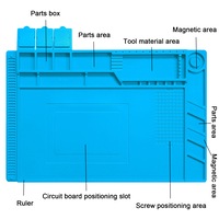 Covoras anti-static multifunctional din silicon, Axroad Mall, Pad termic pentru reparatii electronice, Rezistent la temperaturi ridicate, Cu organizatoare etanse, marcaje si linii de masurare, 45*30cm, Albastru