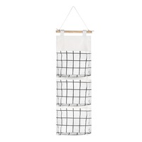 Organizator de Perete cu 3 Buzunare, SINBINTA, Organizator de perete suspendat, Rezistent la apa si umiditate, Pliabil, Perfect pentru a depozita telefoane mobile, telecomenzi, ochelari, Bumbac/In, 59x20cm, Alb