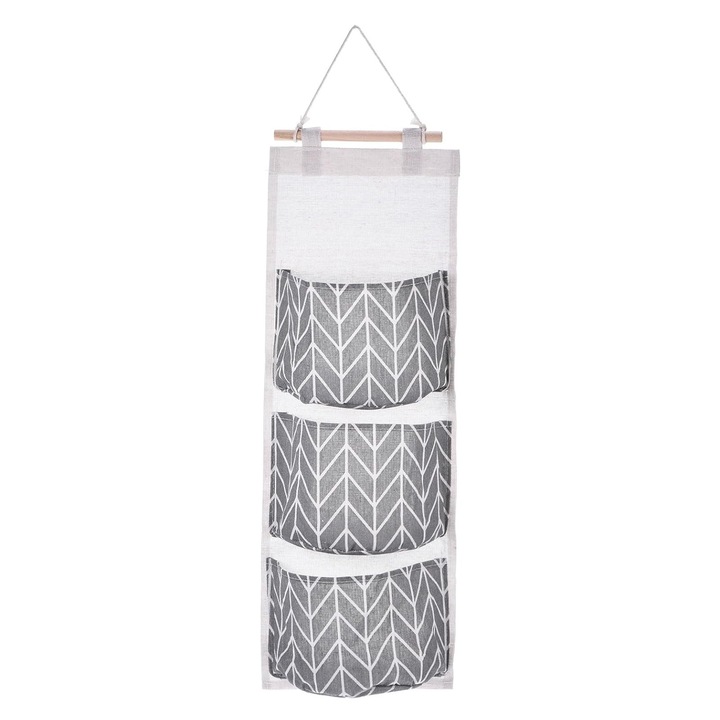 3 rekeszes fali rendező, SINBINTA, Függő fali rendező, Víz- és nedvességálló, Összecsukható, Tökéletes mobiltelefonok, távirányítók, szemüvegek tárolására, Pamut/Len, 59x20cm, Szürke