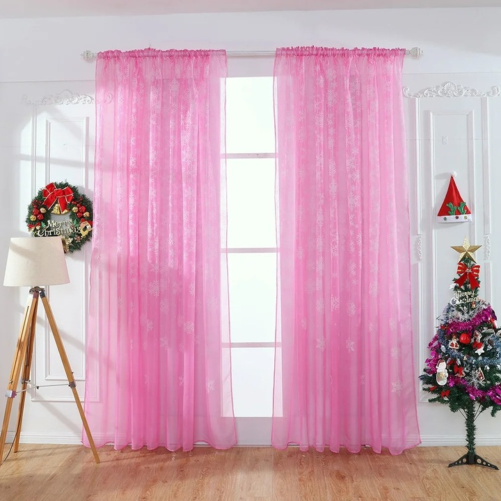 Draperie YANYXR Craciun Fulgi de Nea Voal Roz 80x200cm