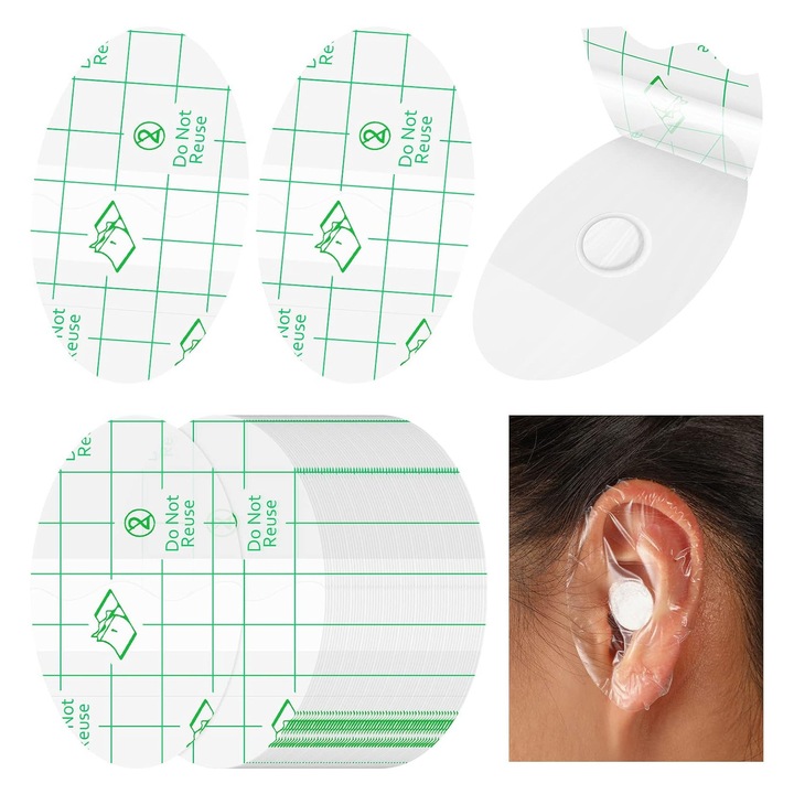 Комплект от 60 протектора за уши за душ, Axroad Mall, Водоустойчиви стикери за уши за душ, PU фолио, Преносими, Подходящи за кожата, Без лепило, Не се отлепват лесно, За деца, За душ, плуване и други поводи, 6.8x4.4 см, Прозрачни