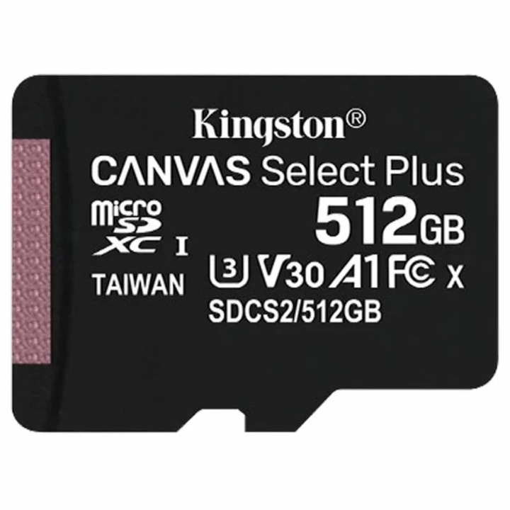 Комплект карти памет Kingston Canvas Select Plus 512GB MicroSD, клас 10, 50MB/s