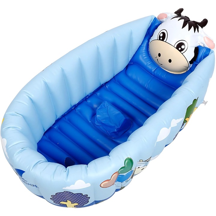 Надуваемо корито за бебета, Bukino®, функционален дизайн, устойчиво, издръжливо, нетоксичено, идеално за ежедневна употреба, 0-6 месеца, светлосиньо