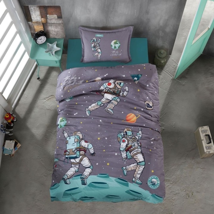 Ágynemű 1 főre űrhajósokkal, 100% erősített pamut, 3 db, 180x240 cm, Speciális ágynemű, Space