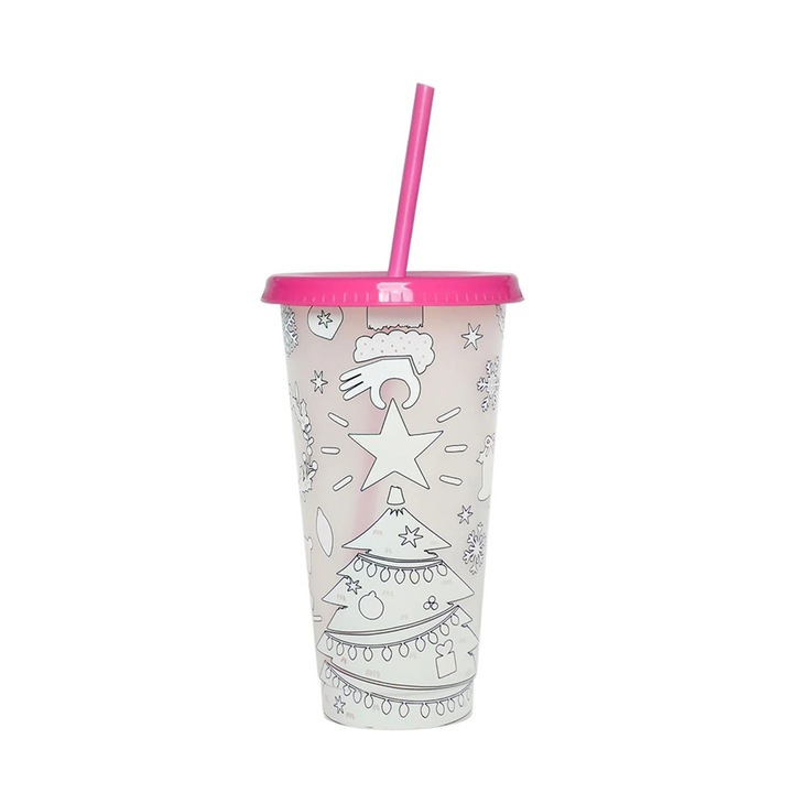 Cana Craciun schimbare culoare, plastic PP, 700ml, 26x11x11cm