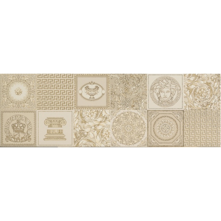 Versace díszcsempe, GOLD kollekció, 25x75cm, 4 darabos szett, krémszínű, arany részletekkel