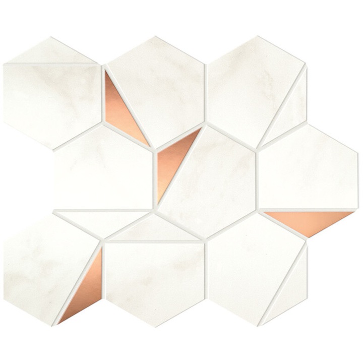 Atlas Concorde díszcsempe, Marvel Calacatta Delicato Gold Hex 25.1x29cm, 0.4367m2, fehér arany erezetekkel