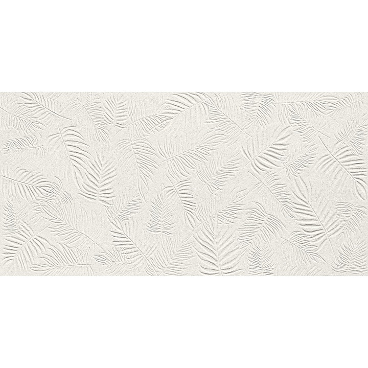 3D fali díszcsempe, Atlas Concorde, texturált levélminta, fehér, 40x80cm, szett 1.28m2