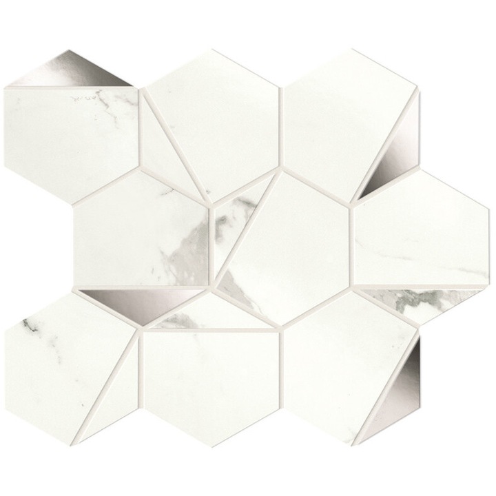Dekoratív csempe Atlas Concorde, Marvel Statuario Supremo Platino Hex 25.1x29cm, fehér/szürke, szett 0.4367m2